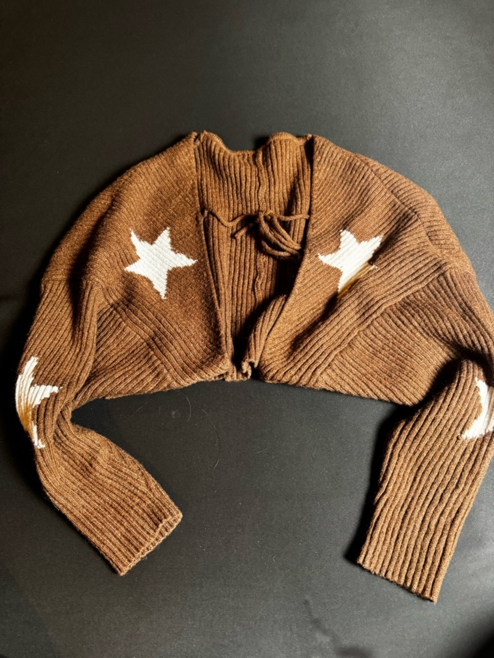 Brown Star Motif Cropped Women’s Sweater Cider 4XL